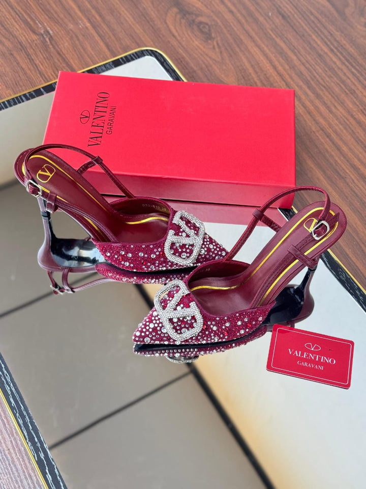 Valentino V Logo Crystals Dark Brown