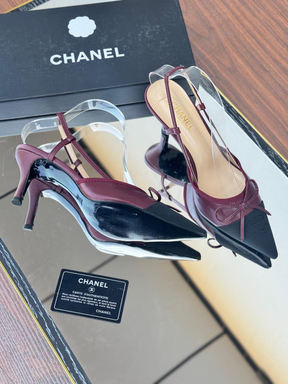CHANEL Women Sling Brown & Black  Pumps Chunky Heels